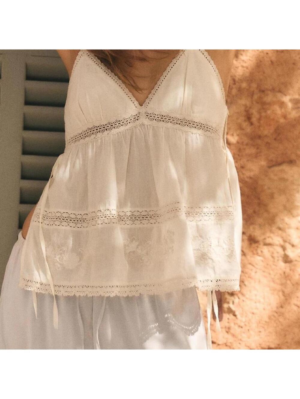 Zara EMBROIDERED GAUZE CAMISOLE